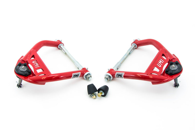UMI Performance 4033-1-R Tubular Front Upper A-Arms 1/2in Taller Ball Joints Red