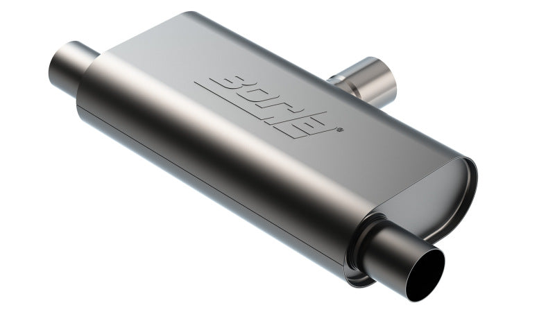 Borla 60714 T- Flow Universal Muffler - 2.5in Single Inlet/2.5in Dual Outlet 24in OAL 4.25x9.10x18in Body - #60714