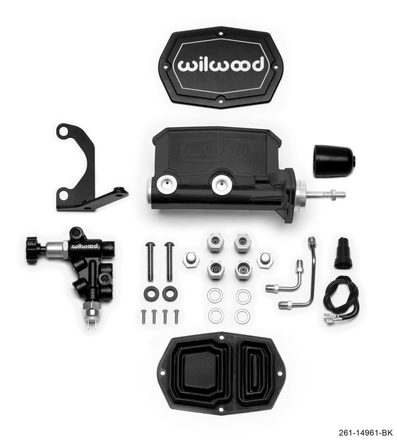 Wilwood Compact Tandem M/C - 7/8in Bore - w/Bracket and Valve (Pushrod) - Black - #261-14961-BK