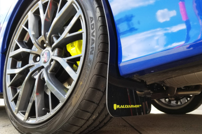Rally Armor UR Mud Flaps - 2015-2021 Subaru WRX / WRX STI - Black/Green Logo - #MF32-UR-BLK/CGN