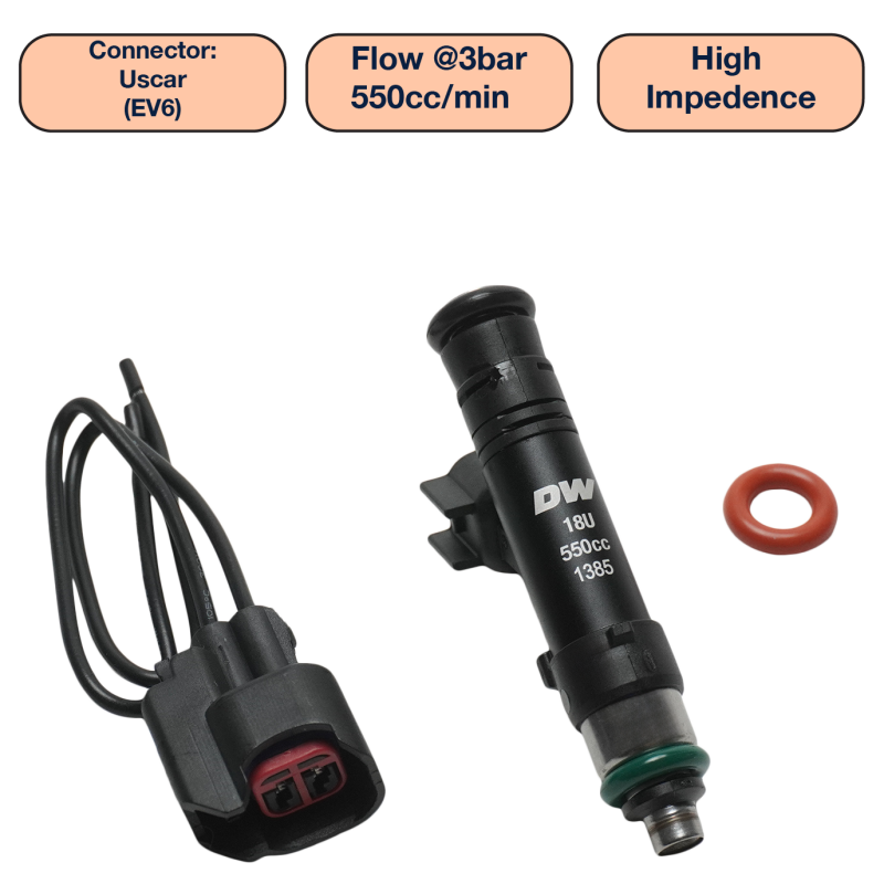 DeatschWerks Universal 550cc Single Fuel Injector / 60mm Length / 14mm O-Ring Seals