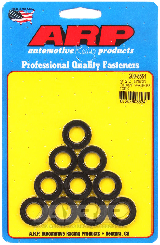 ARP 200-8551 M12 ID .875in OD Chamfer Black Washers (Pack of 10)