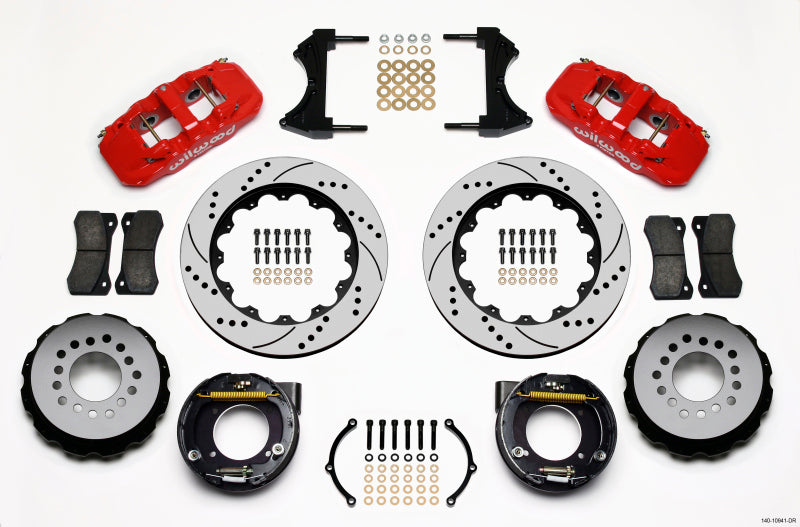 Wilwood AERO4 Rear P-Brake Kit 14.00in Drilled Red Chevy C-10 2.42 Offset 5-lug - #140-10941-DR