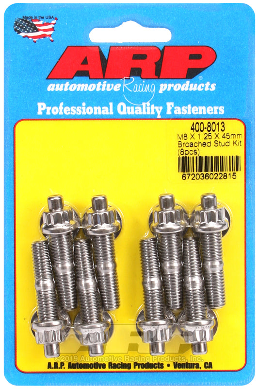 ARP 400-8013 M8 x 1.25 x 45mm Broached 8 Piece Stud Kit
