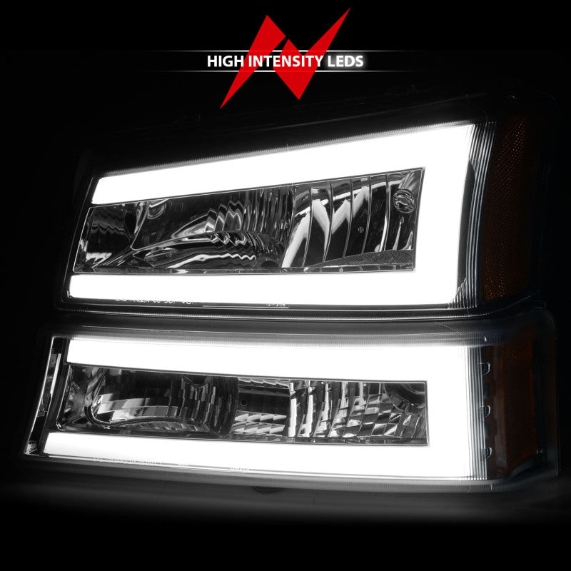 ANZO 2003-2006 Chevrolet Silverado 1500 Crystal Headlights with Light Bar Chrome Housing