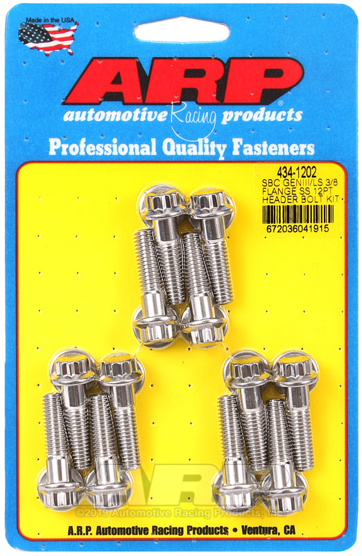 ARP 434-1202 for Chevy SBC/GenIII LS 3/8in Flange SS 12pt Header Bolt Kit