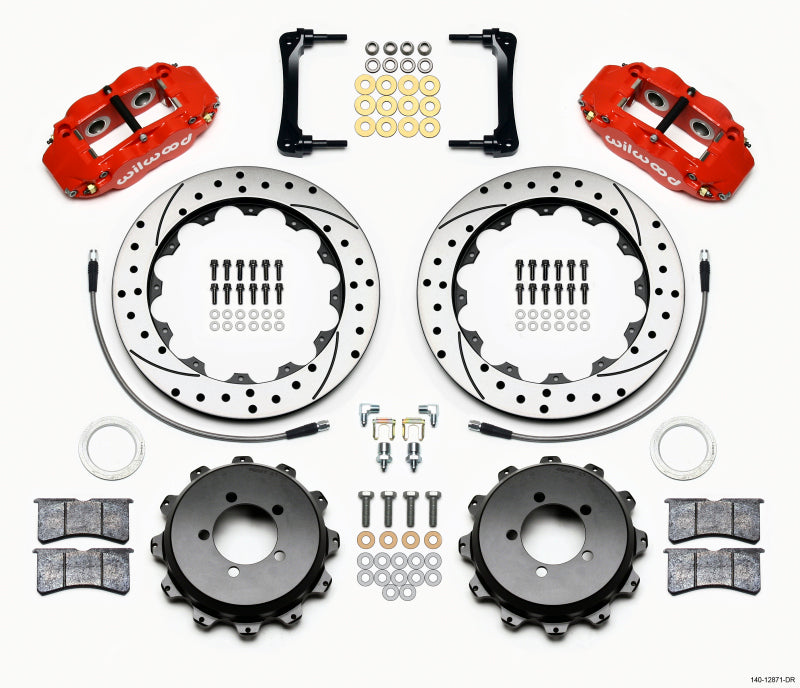 Wilwood Narrow Superlite 4R Rear Kit 12.88in Drilled Red 2012-Up Toyota / Scion FRS w/Lines - #140-12871-DR