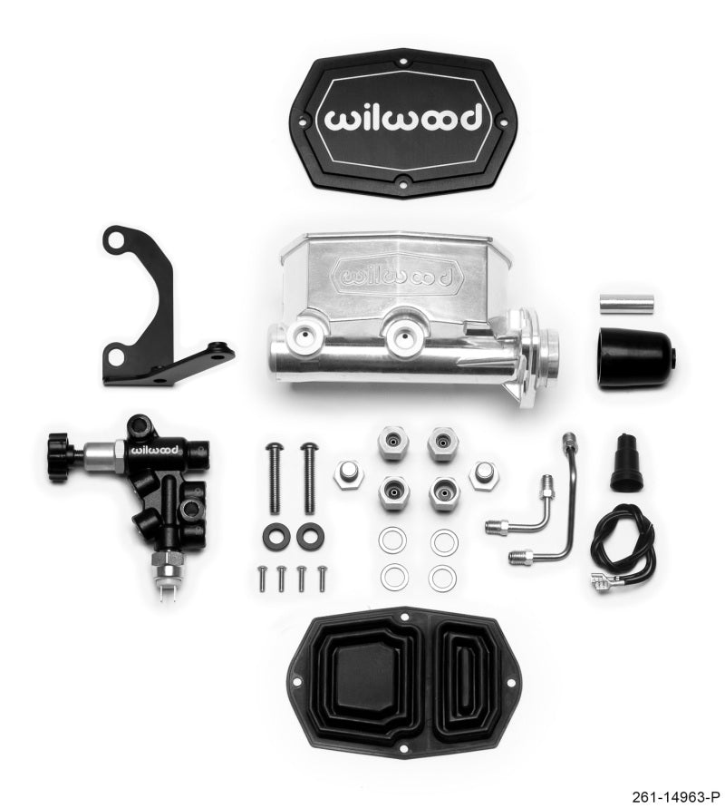 Wilwood Compact Tandem M/C - 1in Bore - w/Bracket and Valve - Ball Burnished - #261-14963-P