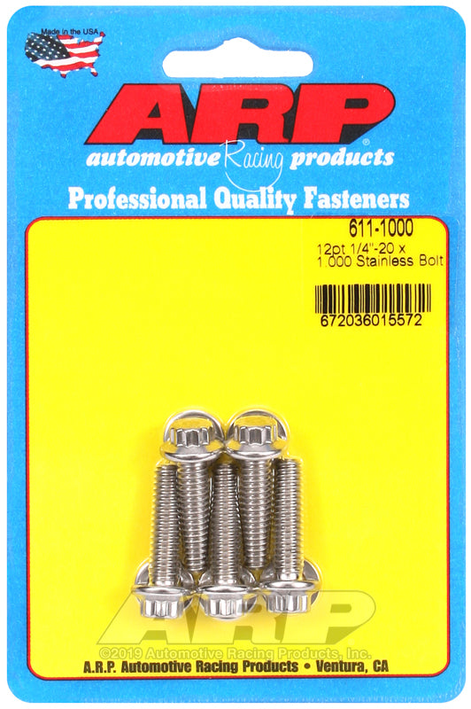 ARP 611-1000 1/4in-20 x 1.000in 12pt SS Bolts (5/pkg)