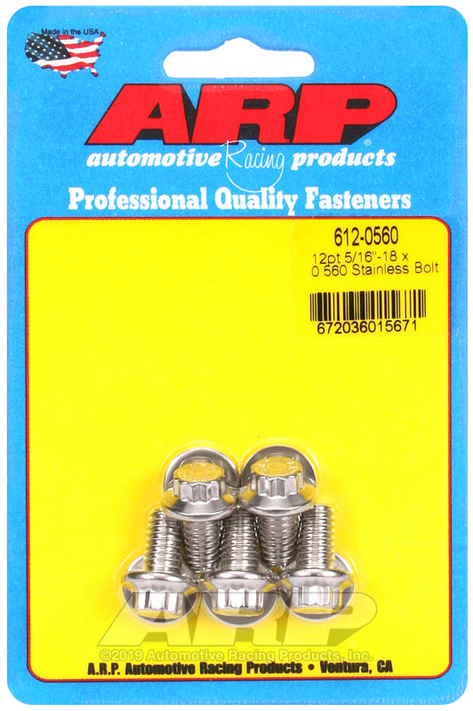ARP 612-0560 5/16in-18 x 0.560in 12pt SS Bolts (5/pkg)
