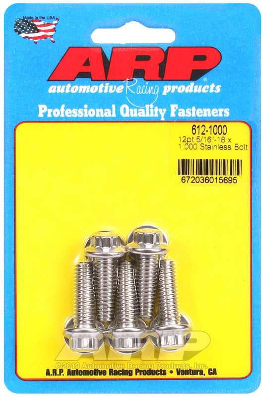 ARP 612-1000 5/16in-18 x 1.000in 12pt SS Bolts (5/pkg)