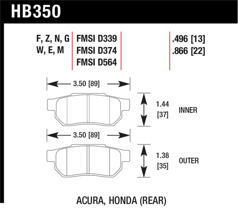 Hawk Performance HB350N.496 HP Plus Crossover Street/Motorsport Brake Pads