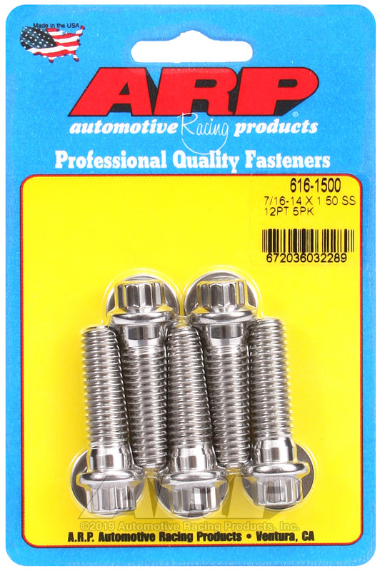 ARP 616-1500 7/16in-14 x 1.500in 12pt SS Bolts (5/pkg)