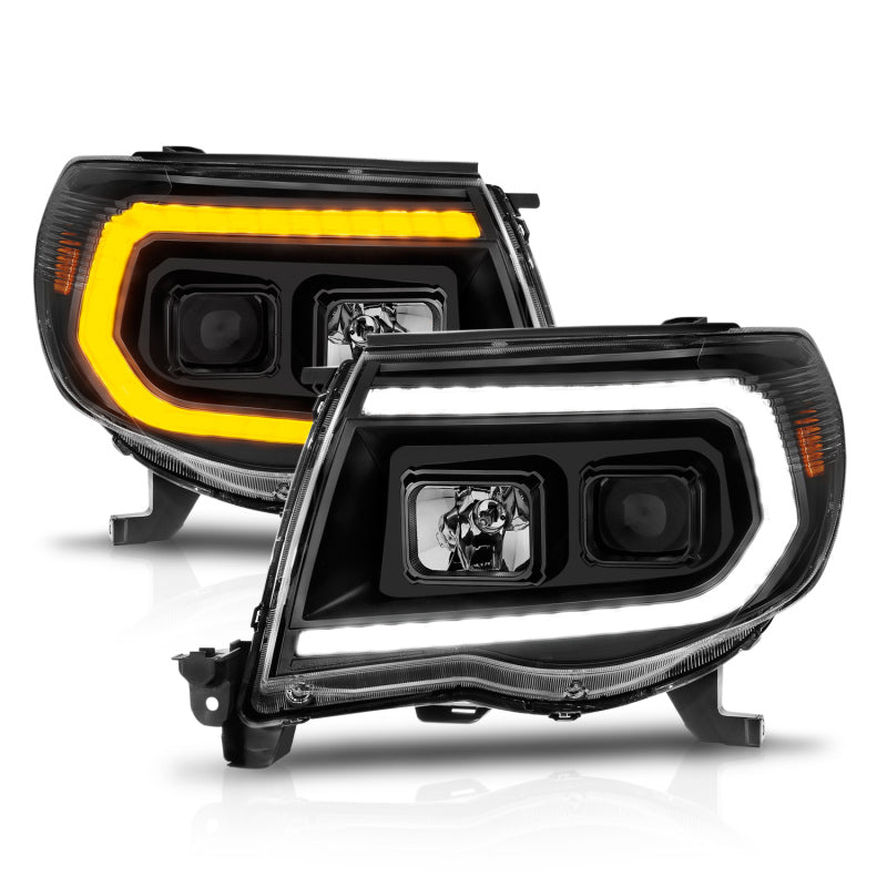 ANZO 05-11 Toyota Tacoma Projector Headlights with Light Bar Switchback Black Housing