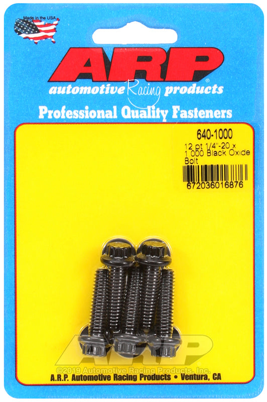 ARP 640-1000 1/4in-20 x 1.000in 12pt Black Oxide Bolts
