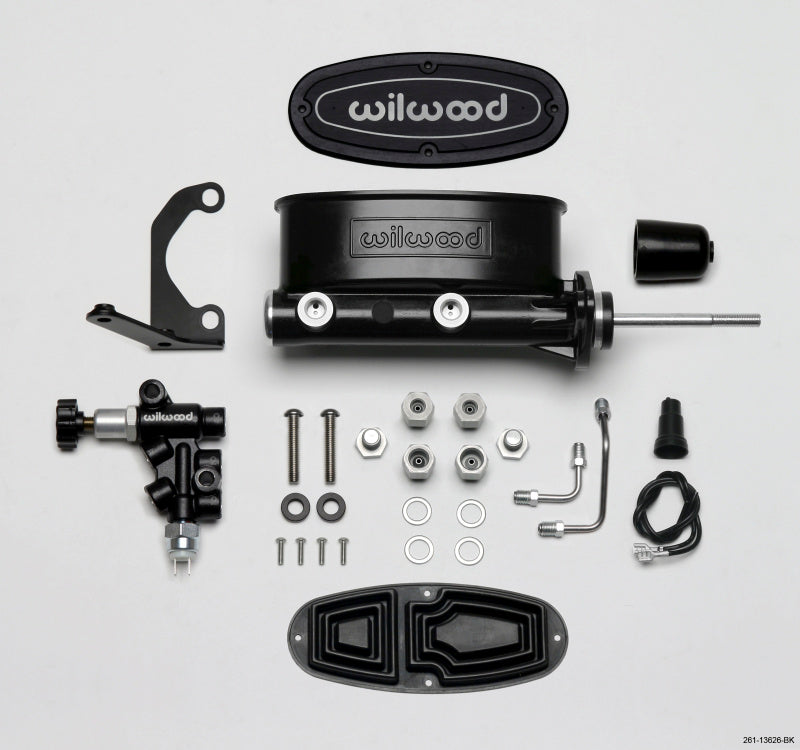 Wilwood HV Tandem M/C Kit w L/H Bracket & Prop Valve - 15/16in Bore Black-W/Pushrod - #261-13626-BK