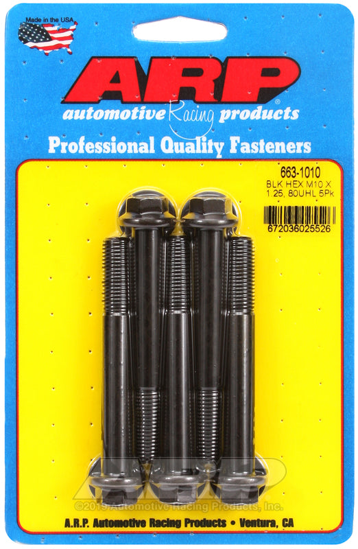 ARP 663-1010 M10 x 1.25 x 80mm Hex Black Oxide Bolts (5/pkg)