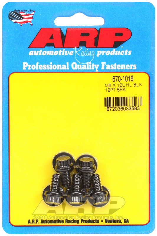 ARP 670-1016 M6 x 1.00 x 12mm 12pt Black Oxide Bolts (5/pkg)