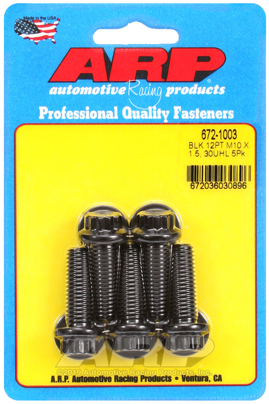 ARP 672-1003 M10 x 1.50 x 30mm 12pt Black Oxide Bolts (5/pkg)
