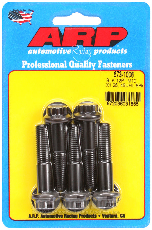 ARP 673-1006 M10 x 1.25 x 45mm 12pt Black Oxide Bolts (5/pkg)