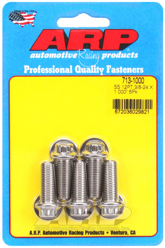 ARP 713-1000 3/8in-24 x 1.000in 12pt SS Bolts (5/pkg)