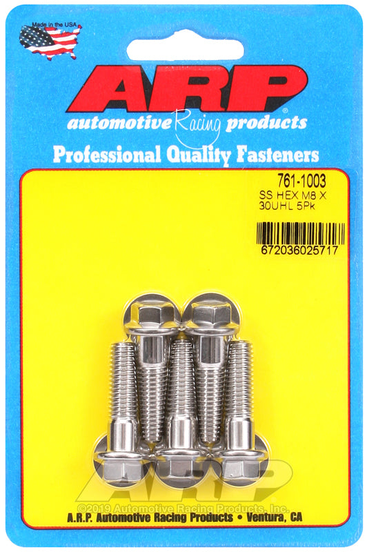 ARP 761-1003 M8 x 1.25 x 30mm Hex SS Bolts (5/pkg)