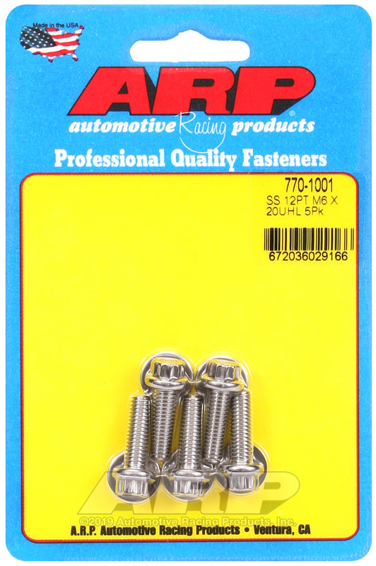 ARP 770-1001 M6 x 1.00 x 20mm 12pt SS Bolts (5/pkg)