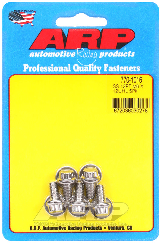ARP 770-1016 M6 x 1.00 x 12mm 12pt SS Bolts (5/pkg)