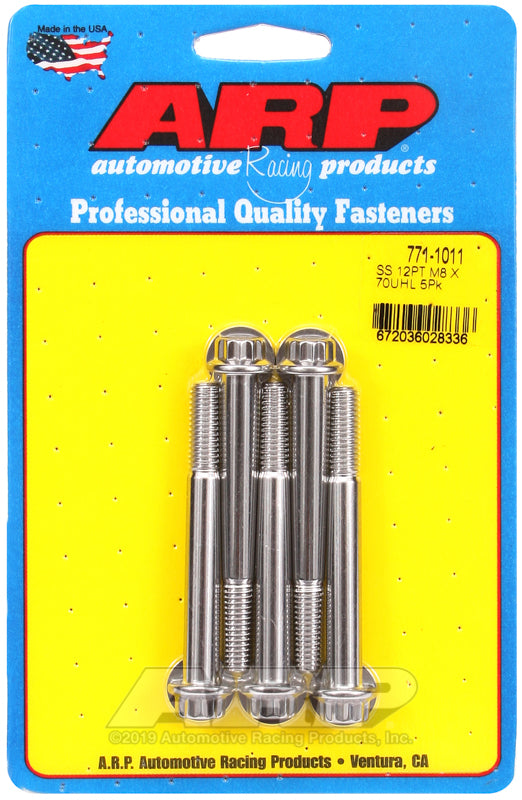 ARP 771-1011 M8 x 1.25 x 70mm 12pt SS Bolts (Set of 5)