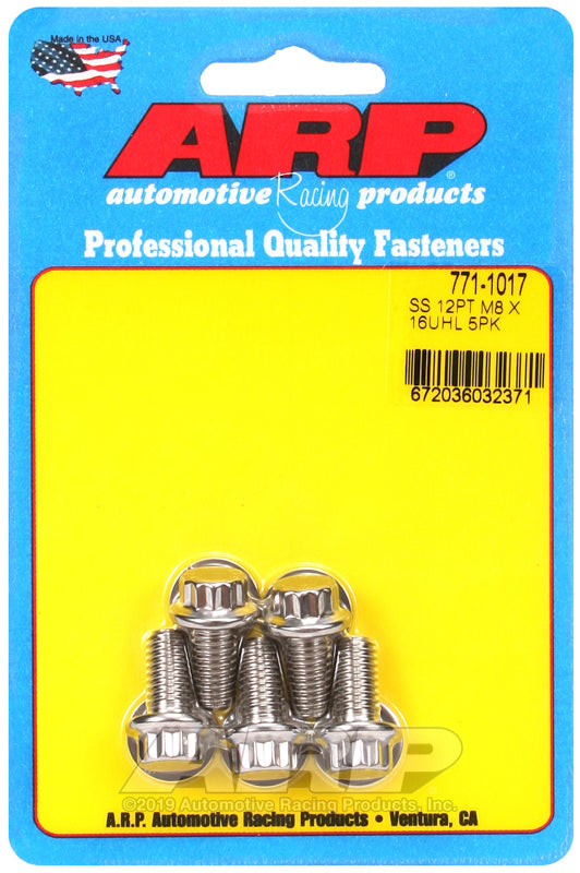 ARP 771-1017 M8 x 1.25 x 16mm 12pt SS Bolts (Set of 5)