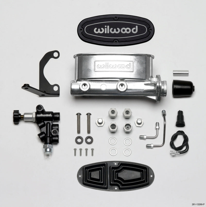 Wilwood HV Tandem M/C Kit w L/H Bracket & Prop Valve - 1in Bore Ball Burnished - #261-13269-P