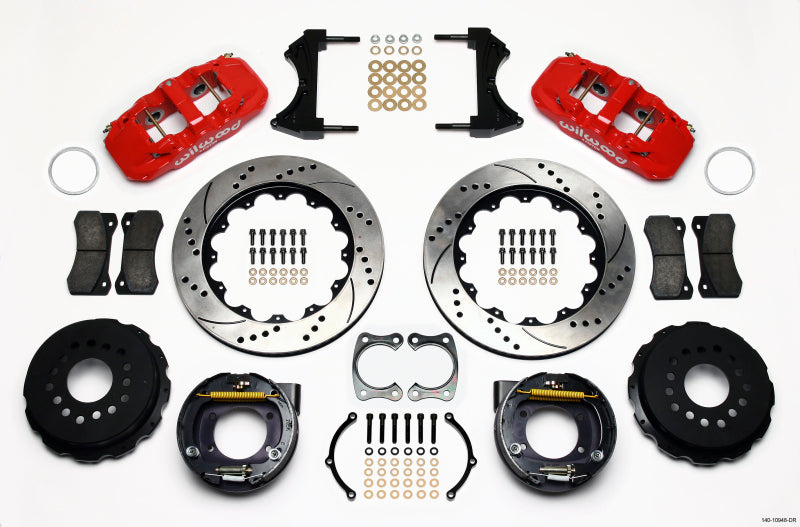 Wilwood AERO4 Rear P-Brake Kit 14.00in Drill Red Big Ford New Style 2.50in Offset - #140-10948-DR