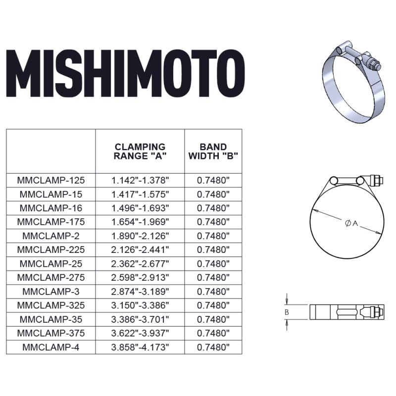Mishimoto 1.75 Inch Stainless Steel T-Bolt Clamps - #MMCLAMP-175