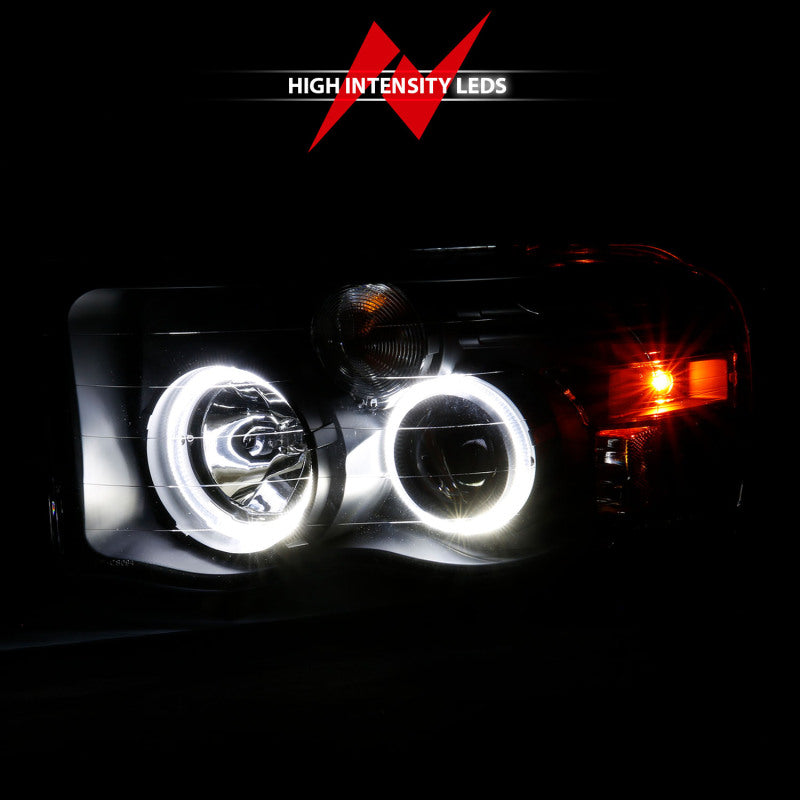 ANZO 2002-2005 Dodge Ram 1500 Projector Headlights with Halo Black Clear Amber