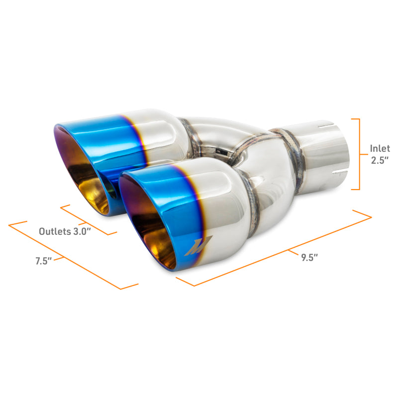 Mishimoto Dual Offset Tips 2.5in Inlet 3in Outlet Slash Cut - Burnt - #MMEXH-TIP-FSTBT
