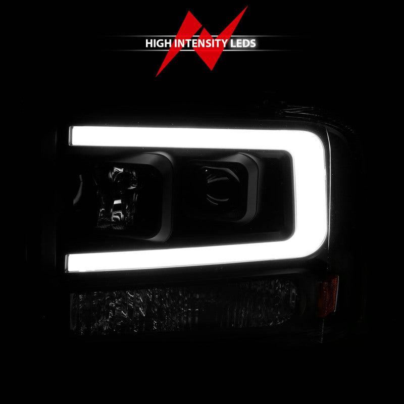 ANZO 99-04 Ford F250/F350/F450/Excursion (excl 99) Projector Headlights - with Light Bar Black Housing