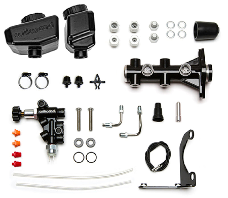 Wilwood Remote Tandem M/C Kit w/Bracket and Valve - 1.12in Bore Black - #261-16963-BK