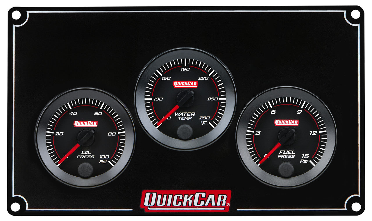 QuickCar RedLine Gauge Panel - Black Plate, 2-1/16" OP/WT/FP15