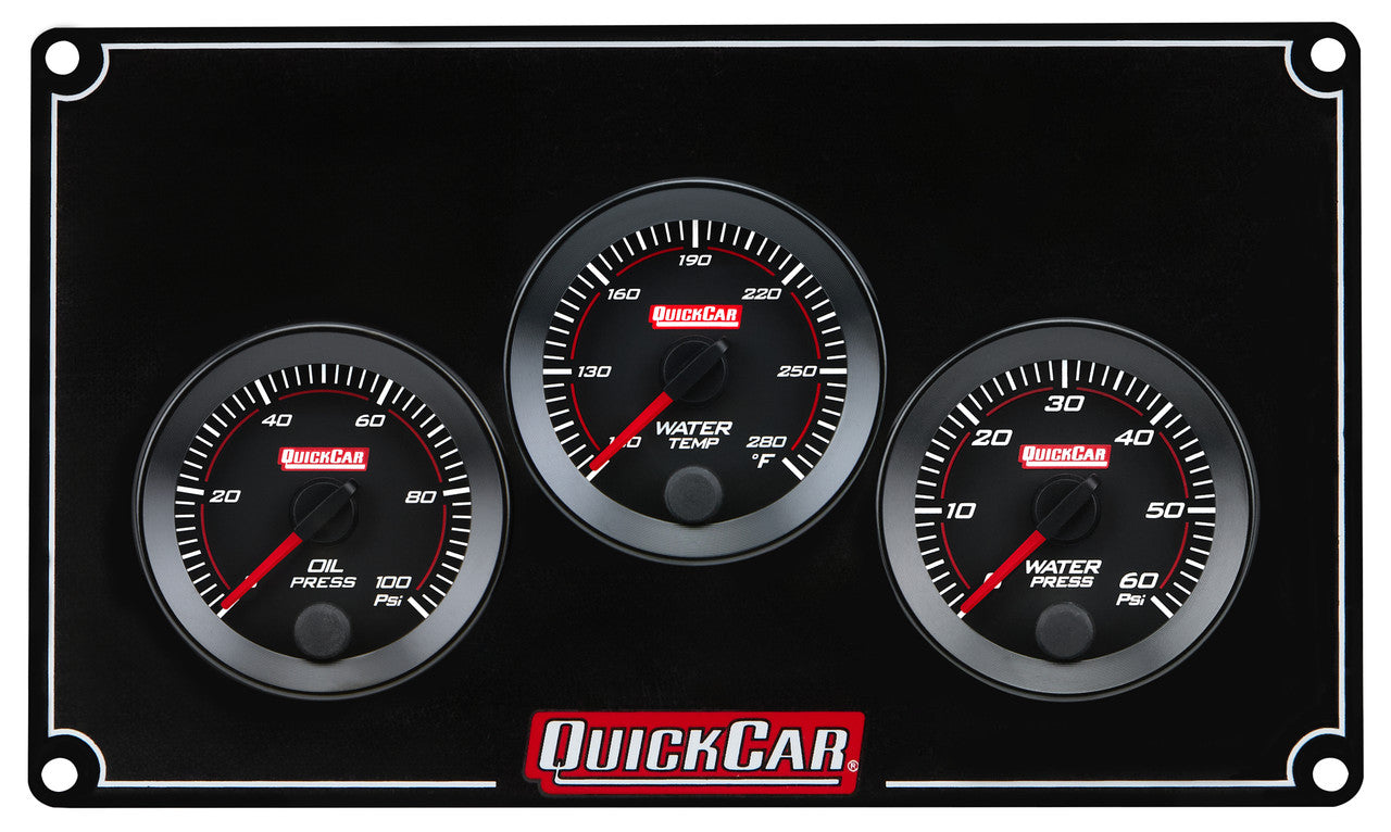 QuickCar RedLine Gauge Panel - Black Plate, 2-1/16" OP/WT/WP