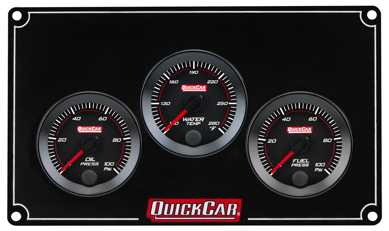 QuickCar RedLine Gauge Panel - Black Plate, OP/WT/FP100