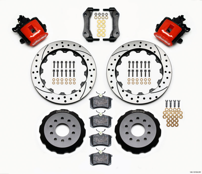 Wilwood Combination Parking Brake Rear Kit 12.88in Drilled Red Mustang 94-04 - #140-10158-DR