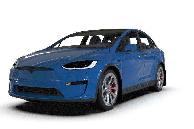 Rally Armor Mud Flaps - 2022-2026 Tesla X - RAL UR Blk Flap/Met. Blk Logo - #MF102-UR-BLK/MBK