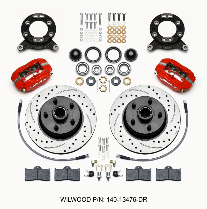 Wilwood Forged Dynalite-M Front Kit 11.30in 1 PC Rotor&Hub Drill-Red 1965-1969 Mustang Disc & Drum - #140-13476-DR