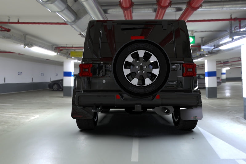 Rally Armor UR Mud Flaps - 2019-2026 Jeep Wrangler - Black/Grey Logo - #MF54-UR-BLK/GRY