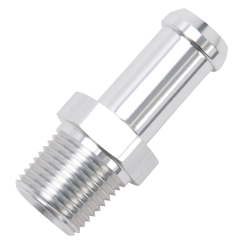 Edelbrock 8115 Hose End Straight 3/8 in NPT to 1/2 in Barb Clear Anodized