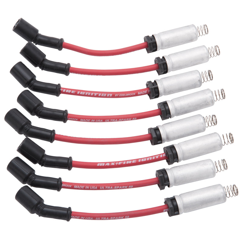 Edelbrock 22715 Max-Fire Plug Wire Set for GM LS Car with Metal Sleeves Red