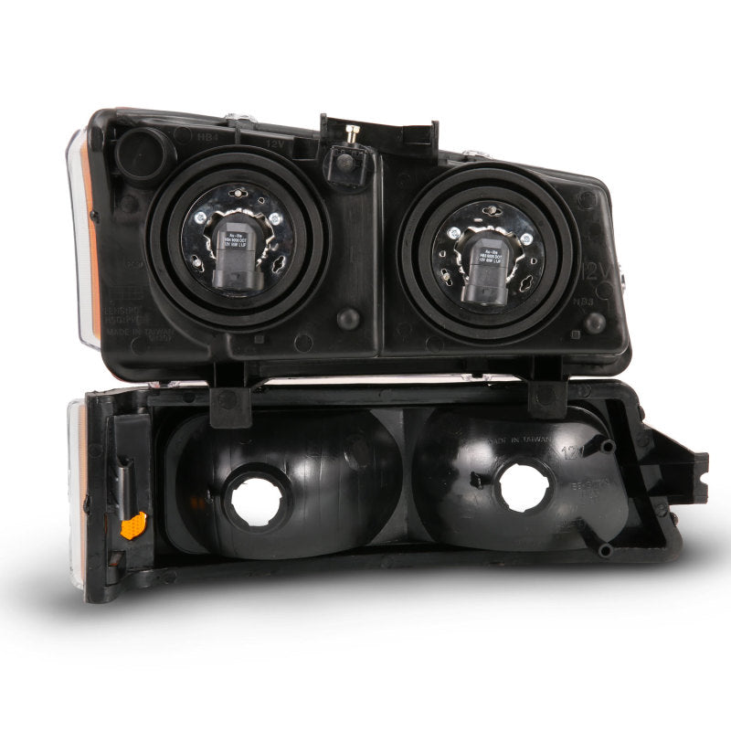 ANZO 2003-2006 Chevy Silverado Crystal Headlight with Signal Light Black Amber (4 pcs)