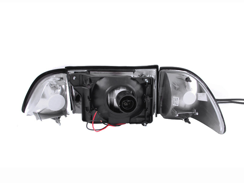 ANZO 1987-1993 Ford Mustang Crystal Headlights Black with Corner Lights 3pc