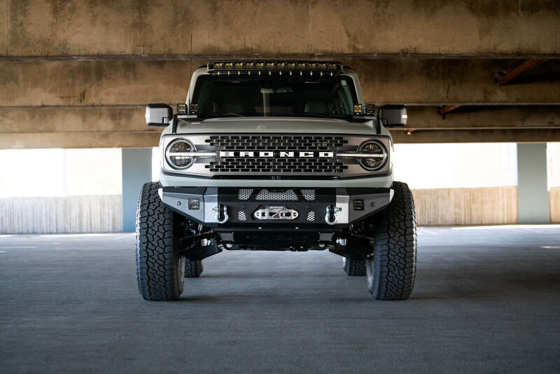 DV8 Offroad 2021+ Ford Bronco Front Bumper Winch Capable w/ Optional Bull Bar/Aux Light Opening - #FBBR-01