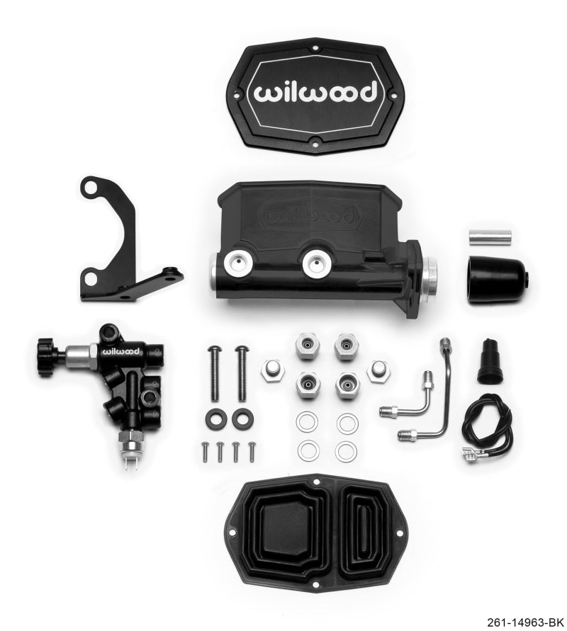 Wilwood Compact Tandem M/C - 1in Bore - w/Bracket and Valve (Pushrod) - Black - #261-14963-BK